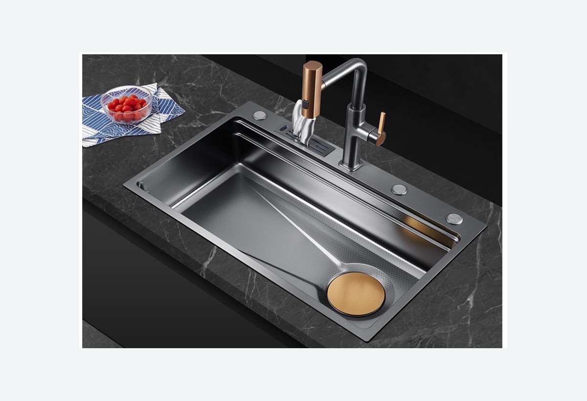 WAYINDA 3D Embossed Double-Step Sink with Knife Holder stainless steel sink
