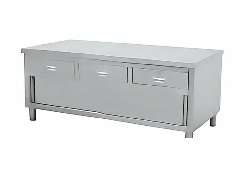 WAYINDA Single-Side Worktable Cabinet With Three Drawers and Sliding Doors