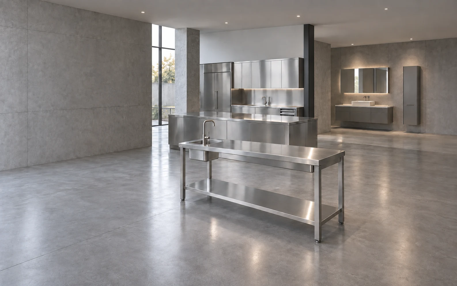 WAYINDA custom stainless steel worktable, kitchen cabinets and bathroom vanity showroom
